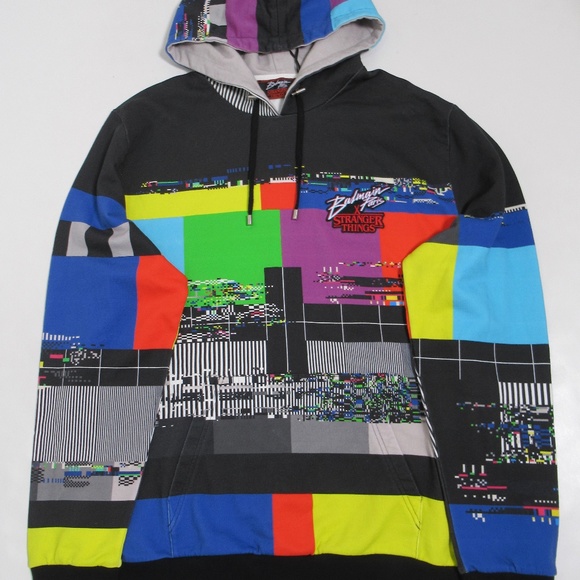 Balmain x Stranger Things Men's Glitch Hoodie Multi Color Size M Relaxed